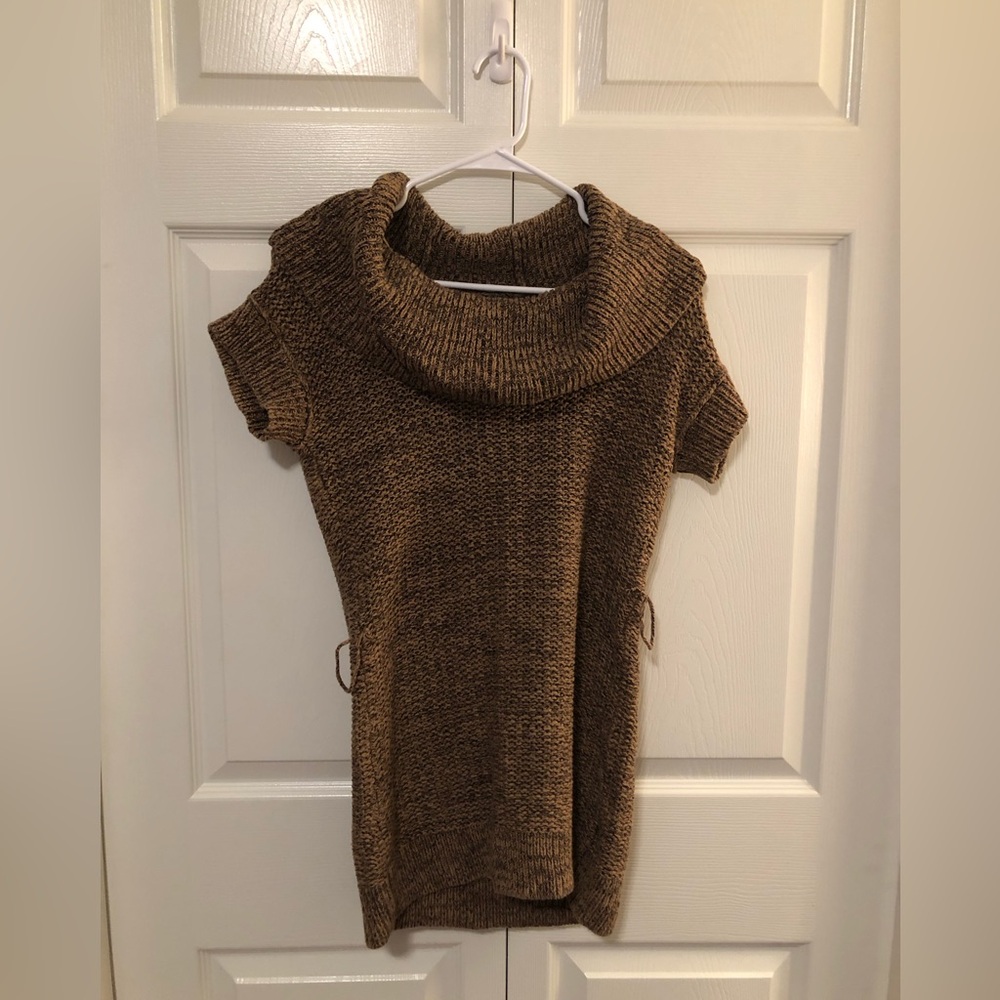 Guess Brown Short-Sleeve Cowl Neck Knit Dress